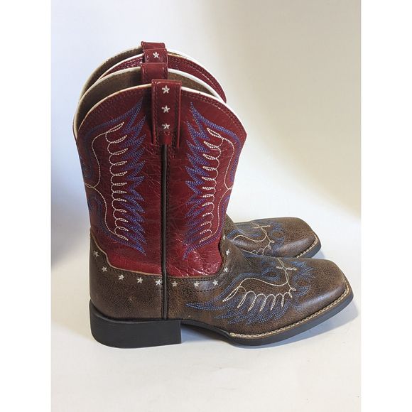 Ariat Square Toe Youth Red White Blue Western Boot Size 3 - Picture 4 of 9